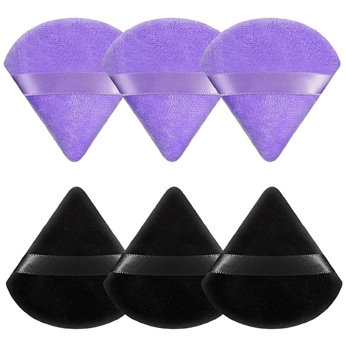 Pimoys 6 Pieces Powder Puff Face Soft Triangle for Loose and Body Powder, Velour Makeup Blender Sponge Set Setting Powder Puff Beauty Makeup Tools