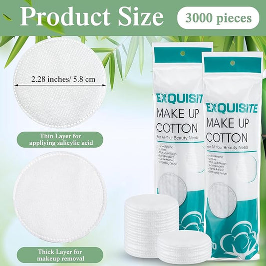 Maxcheck 3000 Pcs Cotton Rounds Bulk Exfoliating Rounds for Face Makeup Remover Cotton Facial Pads for Face Makeup Removal Toner Pads