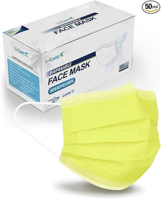 FriCARE Disposable Face Masks, 3-Ply ASTM Level 3 Medical Grade, FSA/HSA Eligible, Breathable & Comfortable for Allergy/Sun Protection, 50 Pack Light Green