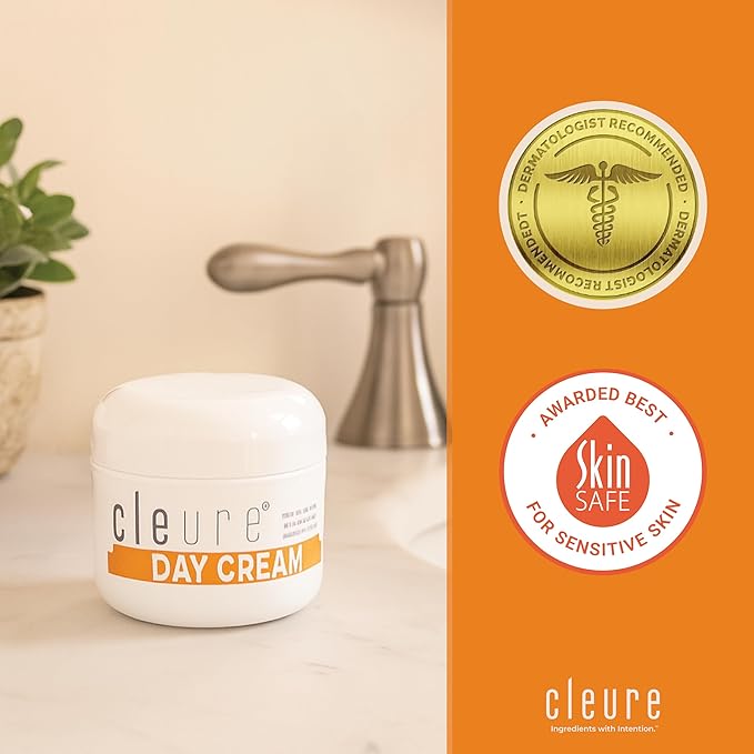 Cleure Anti-Aging Day Cream & Facial Moisturizer w/Pure Shea Butter for Sensitive Skin - Fragrance Free, Gluten, Salicylate and Paraben Free (2 oz, Pack of 1)