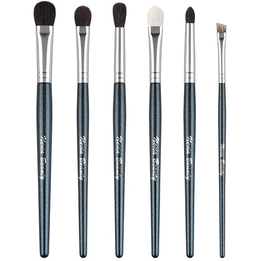 Natural Goat Hair Eye Makeup Brush Set, 6 Pcs Professional Blending Eyeshadow Makeup Brushes for Concealer Eyebrows Eyeliner, Soft Hairs & Wood Handle… (blue 6pcs)