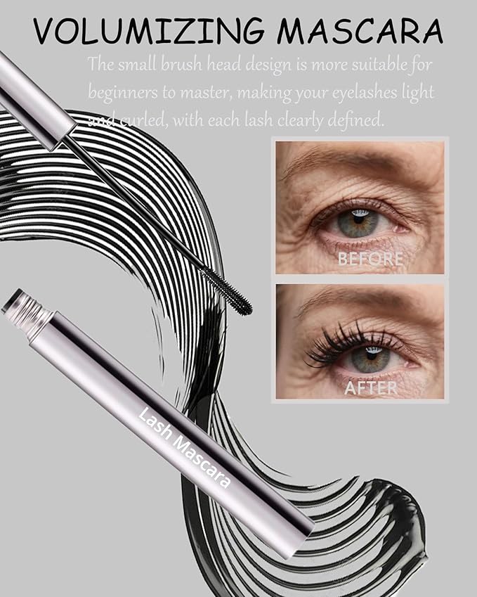 Mascara For Older Women 60 Plus,Black Brown Waterproof Prime Mascara Volume and Length,Hypoallergenic Volumizing MáScara With Thinning Lashes for Mature Volumizing Long Lasting Sensitive Eyes-01+02
