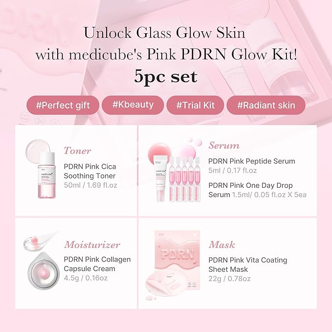 medicube Salmon DNA PDRN Trial Kit | Glass Glow Mini Skincare Set with Toner, Serum & Sheet Mask for Hydrating, Firming, Moisturizing |Gift & Travel Essentials for Women & Girls | Korean Skincare
