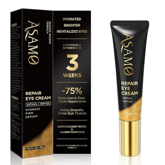 ASAMO Retinol Eye Cream – Retinol and Peptides for Fine Lines, Puffiness, and Under-Eye Shadows, Anti Aging, Eye Care Daily Wrinkle Cream,1.06 fl.oz
