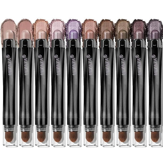 Plum Eyeshadow Stick Makeup Set 10PCS, Neutral Shimmer And Matte Cream Eye Shadow Palette, Metallic Bronze Smoky Eyeliner Brightener Crayon Pencil Kit, Ideal Gift for Women -Lilac Brown