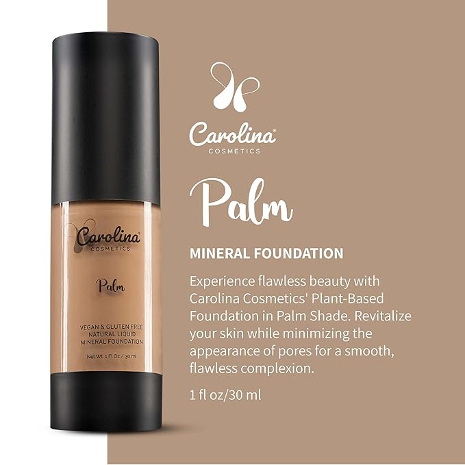 Plant-Based Foundation in Palm Shade - Hydrating, Pore-Minimizing & Buildable Coverage - Vegan, Non-GMO, Gluten-Free, Paraben-Free- Sun Protection - 1Fl Oz