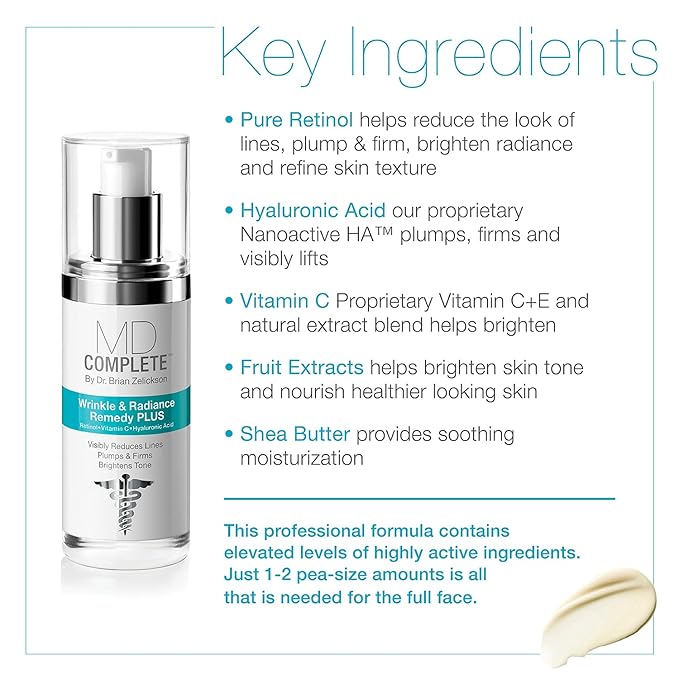MD Complete Wrinkle Radiance Trio by Dr. Brian Zelickson - Professional Dermatologist Skincare with Retinol, Vitamin C, Peptides and Hyaluronic Acid