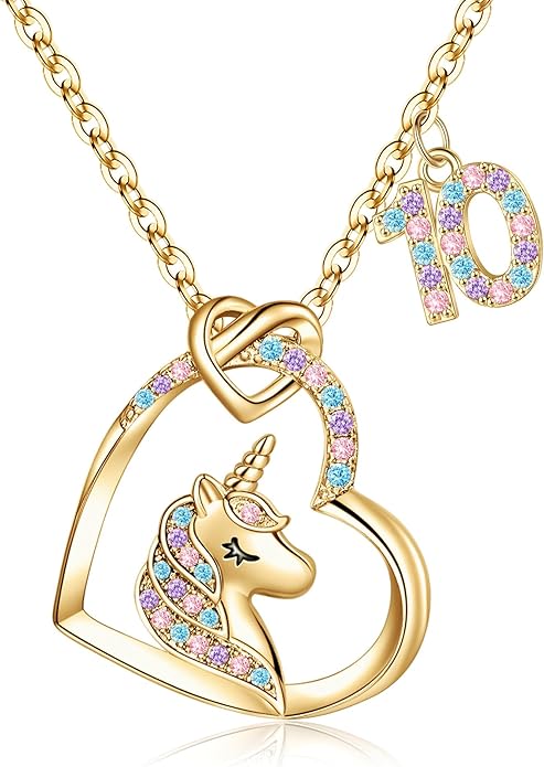 Hidepoo Birthday Unicorns Gifts for Girls - Unicorn Necklace Birthday Gift for 3-16 Year Old Girl Colorful CZ Heart Pendant Unicorn Necklace for Girls Gifts Jewelry