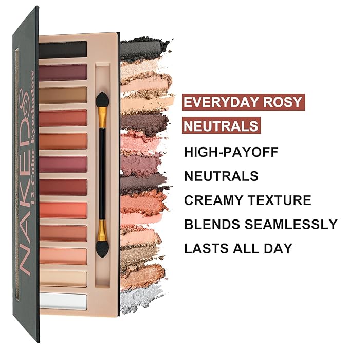 12 Colors Makeup Eyeshadow Palette*2 Pack, Natural Nude Matte & Shimmer Eye Shadow Palette and eyeshadow brush Set,Waterproof Smokey Professional Cosmetic Beauty Kit