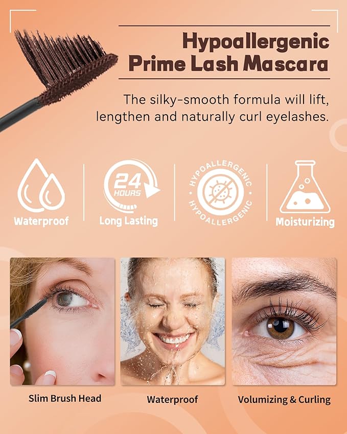 Mascara for Older Women 60 Plus -2Pcs Black Mascara Volume and Length for Mature Women with Thinning Lashes, Prime Máscara Waterproof Long Lasting Volumizing, Hypoallergenic Máscara for Sensitive Eyes