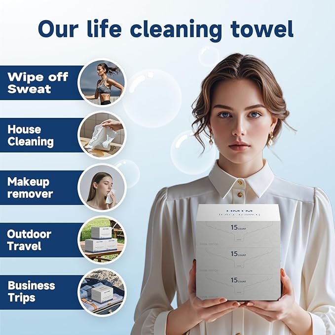 Face Towels, 10” x 12”, Thick Soft and Absorbent, Face Towelettes Disposable Biodegradable for Sensitive Skin, Makeup Remover, Travel, Cleansing, 45 Count（ 3 PACK ）