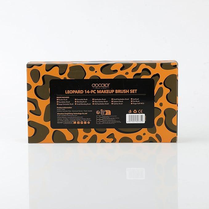 Docolor Makeup Brushes Leopard 14pcs Premium Synthetic Foundation Powder Concealers Eye shadows Blush Makeup Brush Set with 4pcs Makeup Puffs