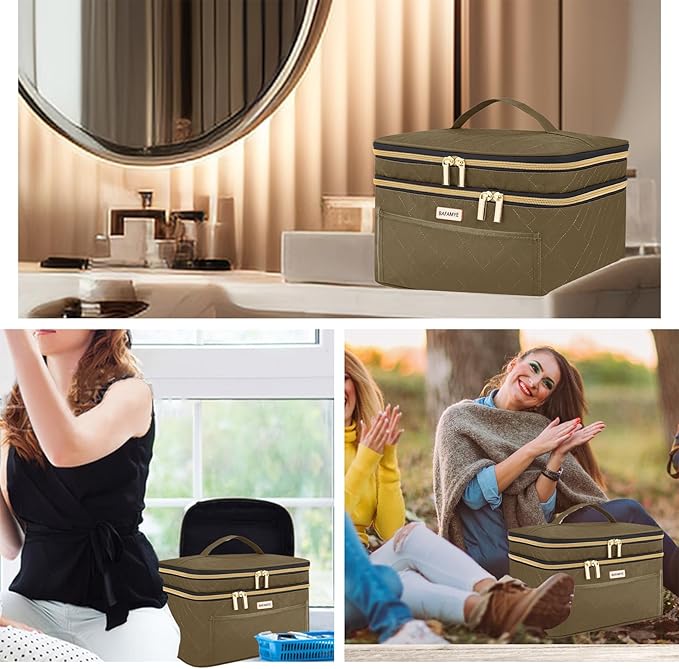 Makeup Bag Women, 8.8L Large Cosmetic Train Case, Make up Bags Organizer Box Travel-Size Accessories Bottles, Brushes, and Skin Care Products, Toiletry Bag for Women Pink 2.33 GAL