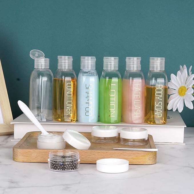 Cosywell Travel Bottles for Toiletries 10PCS Travel Shampoo and Conditioner Bottles TSA Approved Travel Size Containers Leakproof Plastic Cream Jars Refillable Cream Lotion Travel Essential Toiletrie