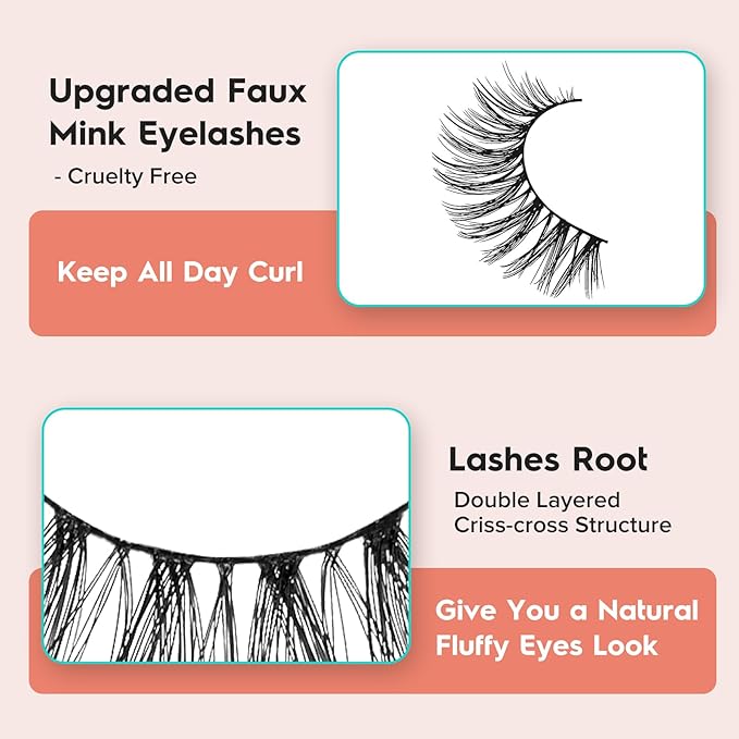 Eyelashes Wispy Natural Lashes 12mm Short Strip Lashes Thinner Band 3D Volume Fake Eyelashes Siligli Eyelashes C Curl False Lashes Pack 7 Pair