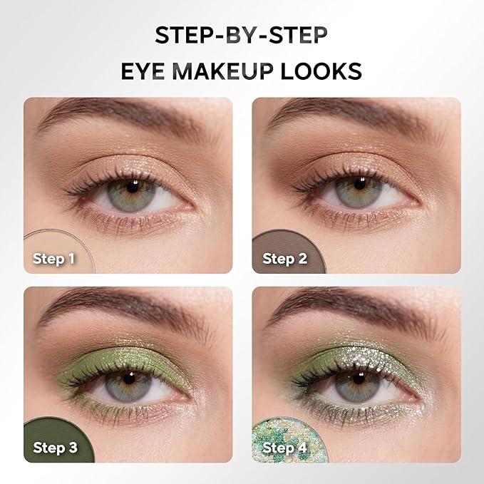 Color Nymph Eye Shadow Palette, Eye Makeup Pallet with Matte & Holographic Glitter Multichrome Finishes, Travel-Friendly Compact with Mirror & Brush, High-Pigment Long-Lasting & Blendable (Olive)