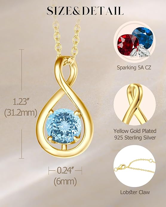 FANCIME Birthstone Necklaces for Women Fine Jewelry Sterling Silver Dainty Infinity Pendant Anniversary Birthday Christmas Gifts for Her Wife Mom Lady Daughter, Chain 16"+2" Extend