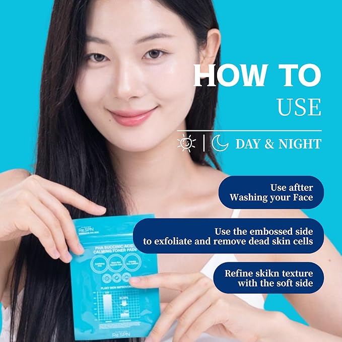 Re.SPN PHA Succinic Acid Calming Toner Pads – Daily Exfoliating, Hydrating and Soothing with CICA, Caffeine, Non-comedogenic, Vegan, Glass Skin, K-Beauty (35)