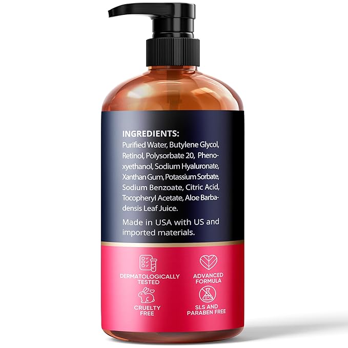 Retinol Serum for Face (8Oz) with Hyaluronic Acid, Vitamin E & Aloe Vera - Anti-Aging Serum