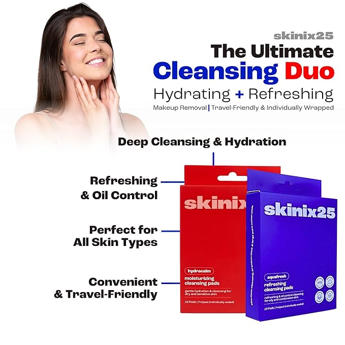 Hydracalm & Aquafresh Facial Cleansing Pads – 80 Individually Wrapped Face Wipes for Travel, Gym & On-the-Go Skincare | Hydrating + Oil-Control Cotton Pads for All Skin Types