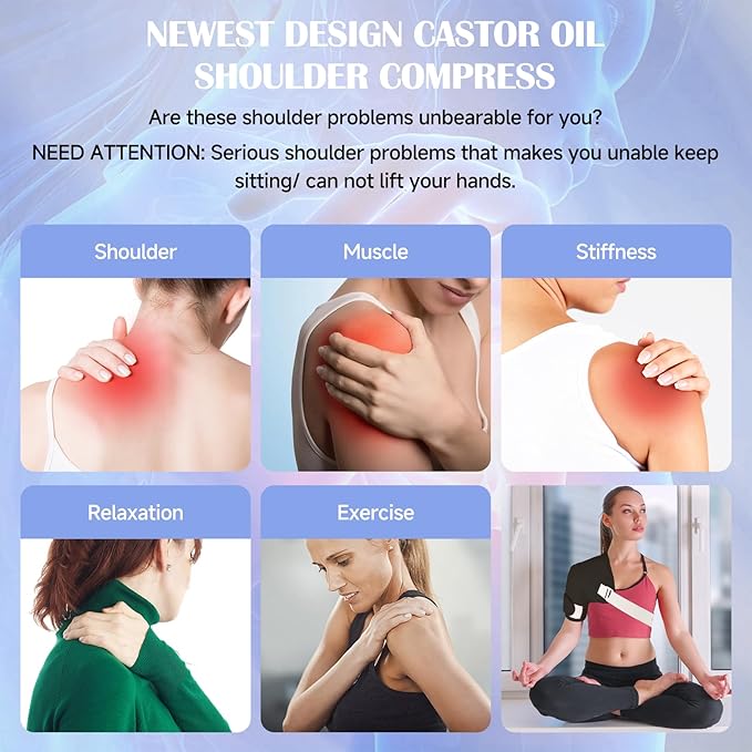 Castor Oil Pack Wrap, 9 Pcs Organic Castor Oil Packs Kit for Entire Body Neck Shoulder Waist Back Hand Knee Leg and Feet, Reusable Pads Kit for Hot/Cold Castor Oil Compress for Woman/Man【Black】