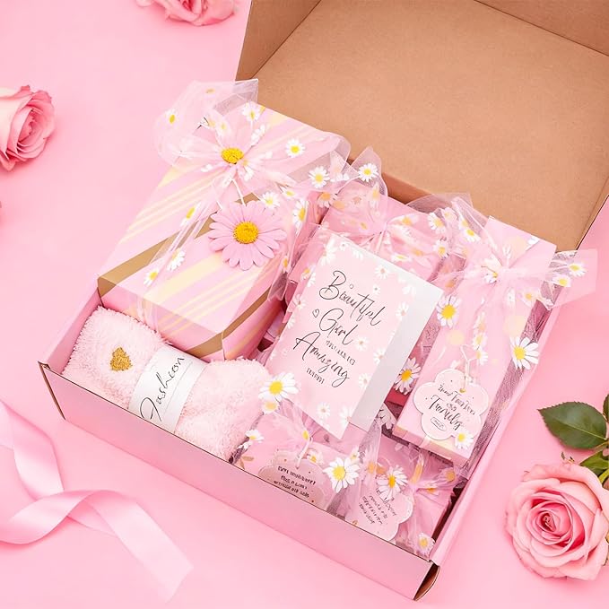 Set of 9 Individually Wrapped Teen Girl Gifts Trendy Stuff, Cute & Practical, Christmas/Birthday Gift for Granddaughter Daughter Niece Ages 8-16, with Empowering Tasks（Pink）