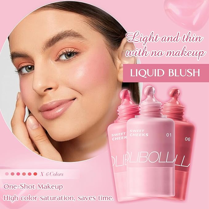Liquid Blush, High Pigment, Buildable, Lightweight, for Radiant & Flushed & Dewy Cheeks, Long-lasting, Hydrating Cream Blush, For Dry Skin, 0.33 fl.oz