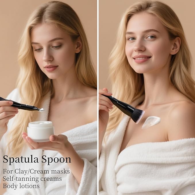 DUcare Foundation Brushes Flat Top Dual-Ended Kabuki Brush for Liquid, Cream and Powder Face Makeup With Handle