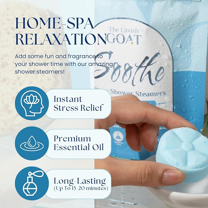 TLG Soothe Shower Steamers Aromatherapy 7 Pack – USA Made with Extra Menthol, Peppermint & Eucalyptus – Shower Bomb for Relaxation, Stress & Sinus Relief – Gift for Men & Women