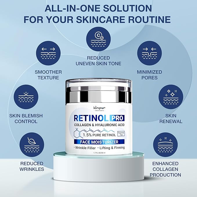 Retinol Pro+ Collagen Face Cream with Hyaluronic Acid - Hydrating and Firming Cream for All Skin Types - Day and Night Anti Aging Face Moisturizer for Women & Men