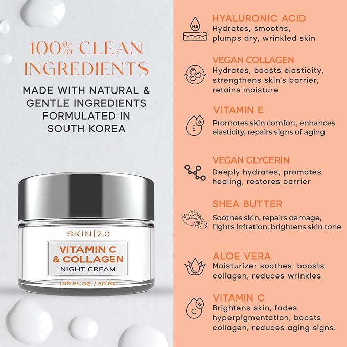 Korean Vitamin C & Collagen Face Moisturizer - Dermatologist Tested, Tightening- Anti-Aging, Clean Beauty, Cruelty-Free Skincare - All Skin Types - 1.69 oz