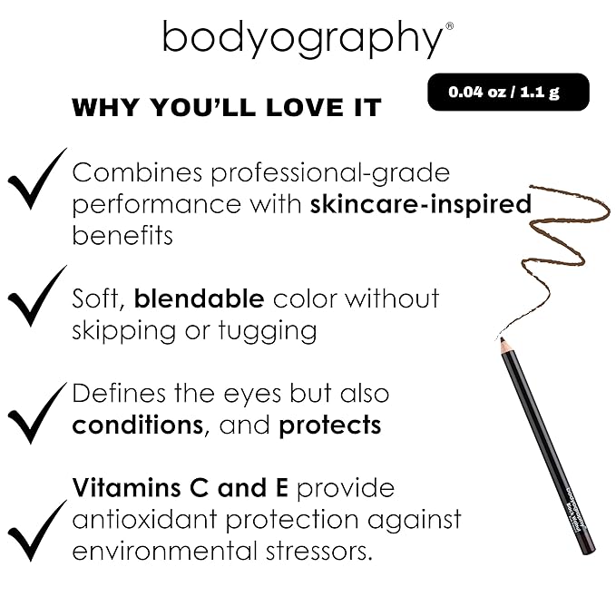 Bodyography Cream Eye Pencil, Black - Black Wooden Eyeliner for Eyes & Eyebrows, Long-Lasting Cruelty-Free Coconut Oil Cosmetic Liner