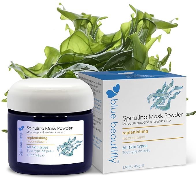 Blue Beautifly Spirulina Clay Mask for Face - Firming Face Mask Detoxifies Pores and Restores Skin’s Natural Vitality - 100% Organic Plant Powders, Colloidal Oatmeal, and French Rose Clay - 1.6 oz
