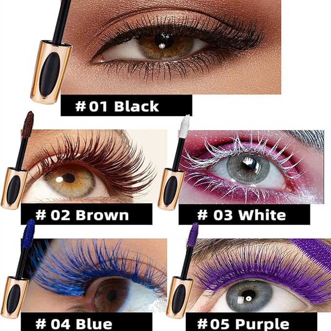 MAEPEOR 5D Silk Fiber Mascara Fuller & Voluminous Colored Eyelash Natural Waterproof Smudge-proof Mascara (04 Blue)