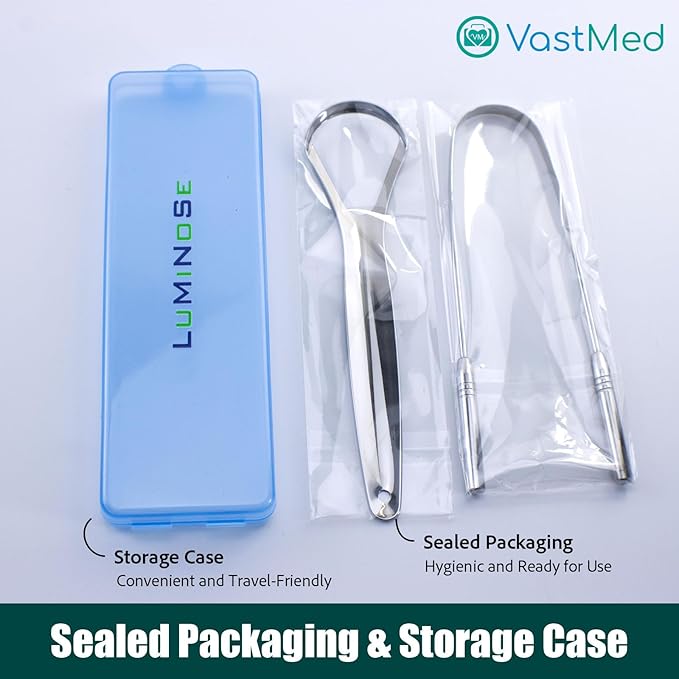 2 PCs Medical Grade Tongue Scraper by Vastmed | Stainless Steel Tongue Cleaner, Metal Tongue Scraper with Travel Bag | Tongue Scrubber for Bad Breath, Boost Oral Hygiene