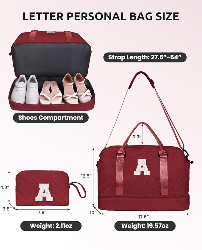 Personalized Gifts-Initial Overnight Bag with Shoe Compartment, Personalized Weekender Bag, Monogram Overnight Bag, Letter Travel Bag with Makeup Bag，Birthday Gift For Women Girl (Letter Q)