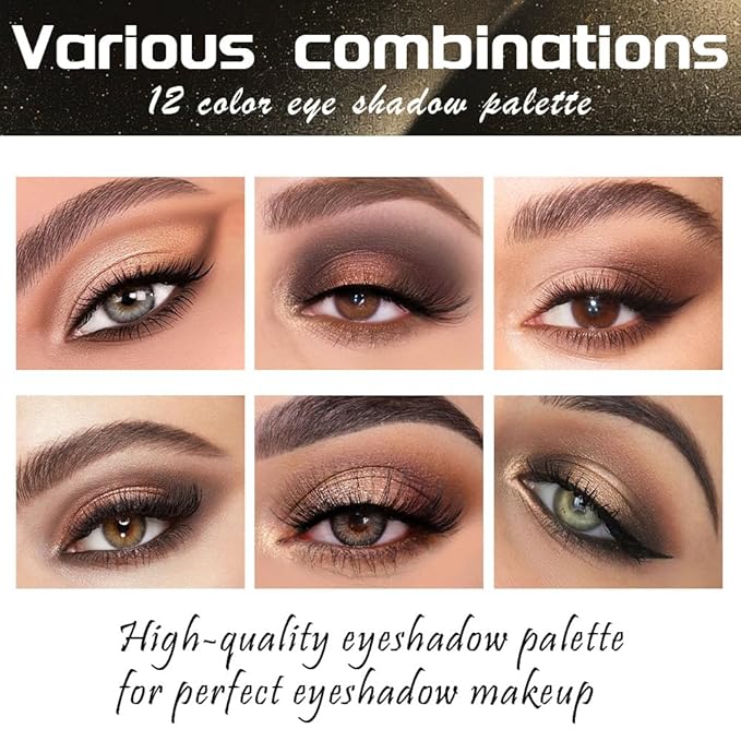 12 Colors Eyeshadow Palette – Neutral Warm Tone Matte & Glitter Eye Makeup Palette, High Pigment Waterproof Eyeshadow Kit for Women – Blendable Natural Brown, Nude, Rose Gold Shimmer Makeup 01#