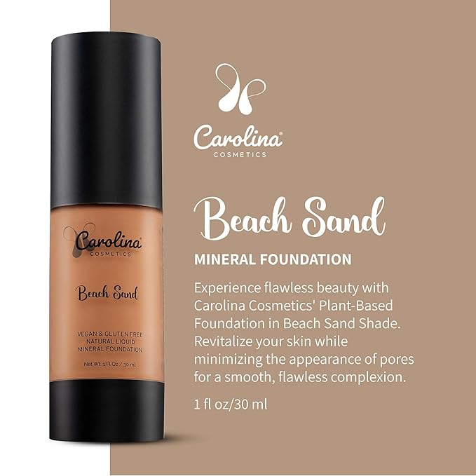 Foundation in Beach Sand Shade Plant-Based - Hydrating, Pore-Minimizing & Buildable Coverage - Vegan, Non-GMO, Paraben-Free - 1oz