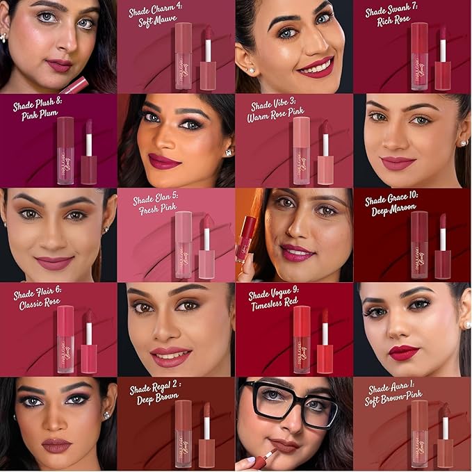 Parul Garg Beauty Ultimate 10-in-1 Mini Silk Matte Liquid Lipstick Set | Multicolor Lipsticks for Indian Skin Tone | Long-Lasting, Transfer-Proof | Perfect for Gifting, Weddings | Travel Pack of 10