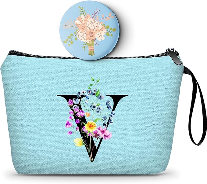 SEAMOON Maid of Honor Friendship Birthday Gifts for Women Her Aunt Sister Bridesmaid Coworkers Bride Personalized Makeup Cosmetic bag with Mirror Mothers Day Christmas Graduation V