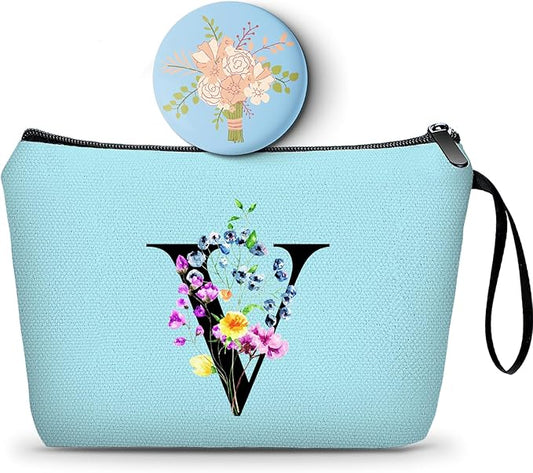 SEAMOON Maid of Honor Friendship Birthday Gifts for Women Her Aunt Sister Bridesmaid Coworkers Bride Personalized Makeup Cosmetic bag with Mirror Mothers Day Christmas Graduation V