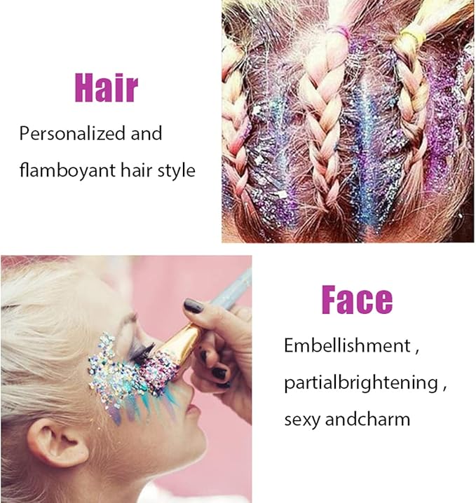 MEICOLY Clear White and Silver Body Glitter Set, Mermaid Face Glitter Gel, Singer Concerts Festival Rave Accessories, Chunky Sequins Glitter Paint for Women and Kids, Sparkling Makeup