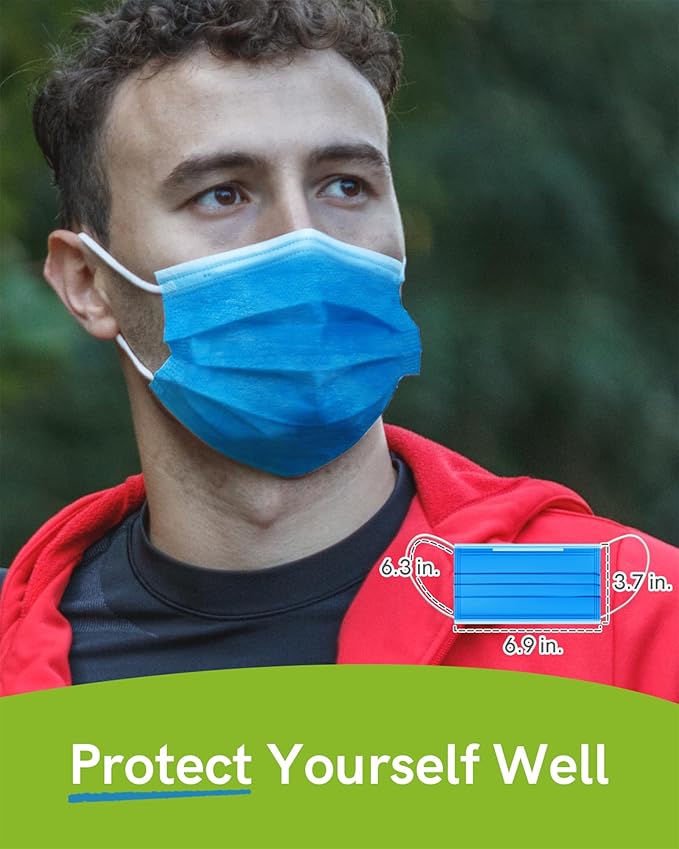 FriCARE Disposable Face Masks, 3-Ply ASTM Level 3 Medical Grade, FSA/HSA Eligible, Breathable & Comfortable for Allergy/Sun Protection, 50 Pack Medium Blue