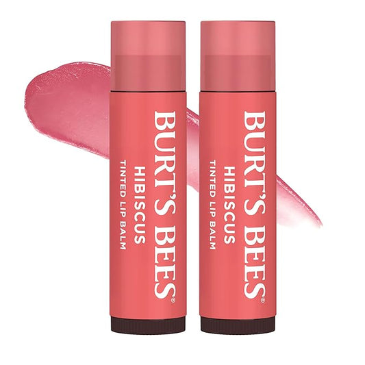 Burt's Bees Lip Tint Balm with Long Lasting 2 in 1 Duo Tinted Balm Formula, Color Infused with Deeply Hydrating Shea Butter for a Natural Looking Buildable Finish, Soft Hibiscus (2-Pack)