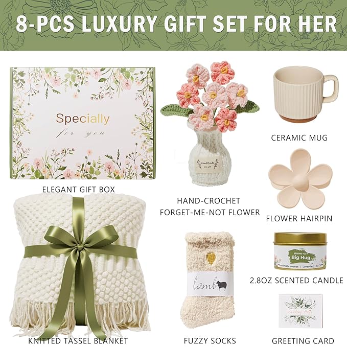 Self Care Gift Basket, Birthday Gifts for Women Get Well Soon Care Package, Sympathy Gift Set After Surgery Thinking of You Inspirational Basket for Her Mom Wife Sister Girl Friend Girlfriend Coworker