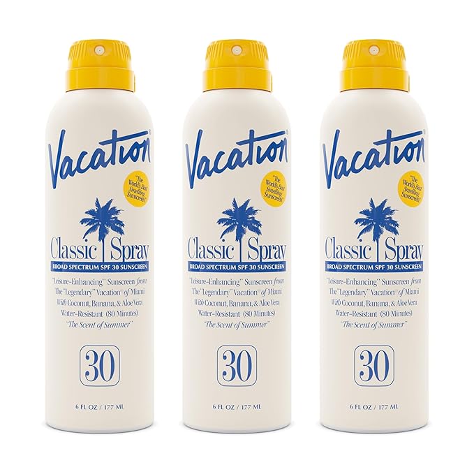 Vacation Classic Sunscreen Spray SPF 30, Water-Resistant, Lightweight, Transparent on All Skin Tones, Dermatologist-Tested, Vegan, 6 Fl. Oz. (Value Pack of 3)