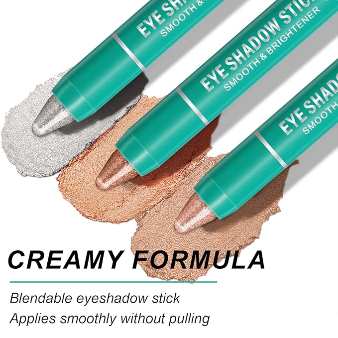 4Pcs Eyeshadow Stick, Cream Eye Shadow Brightener Sticks Set for Eyes, Champagne Pearl Taupe Bronze Cocoa Stone Putty Smoky Amethyst Shimmer Matte Pencil Eye Eye Liner Makeup Waterproof (4PCS B)