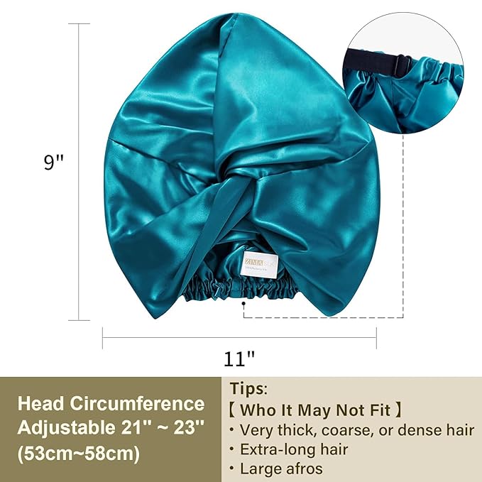 ZIMASILK 100% 22 Momme Mulberry Silk Bonnet for Sleeping, Double-Layer Silk, Natural Silk Hair Wrap for Hair Care with Elastic & Tie Band Stay On Head (1Pc, Peacock Green)