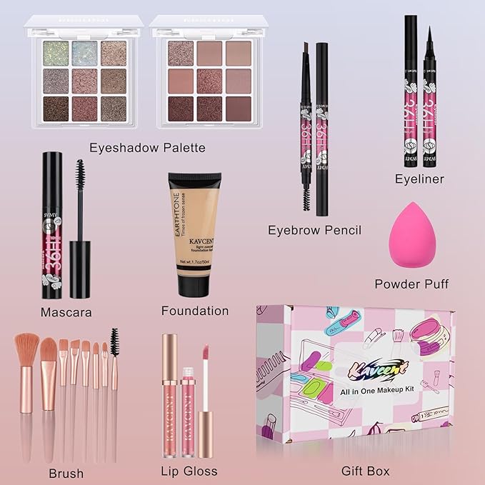 Makeup Set for Teens Makeup Kit for Women Full Kit Eyeshadow Palette Foundation Makeup Gift Set for Teen Girls Women Christmas Gifts Teenagers 13-15