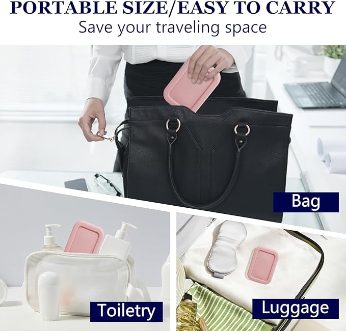 Leak Proof Silicone Travel Soap Case with Draining Layer, Travel Size Toiletry, Portable Soap Container for One Regular Bar Soap Perfectly, Shatter-Proof Soap Holder for Bathroom, Gym (Light Pink)